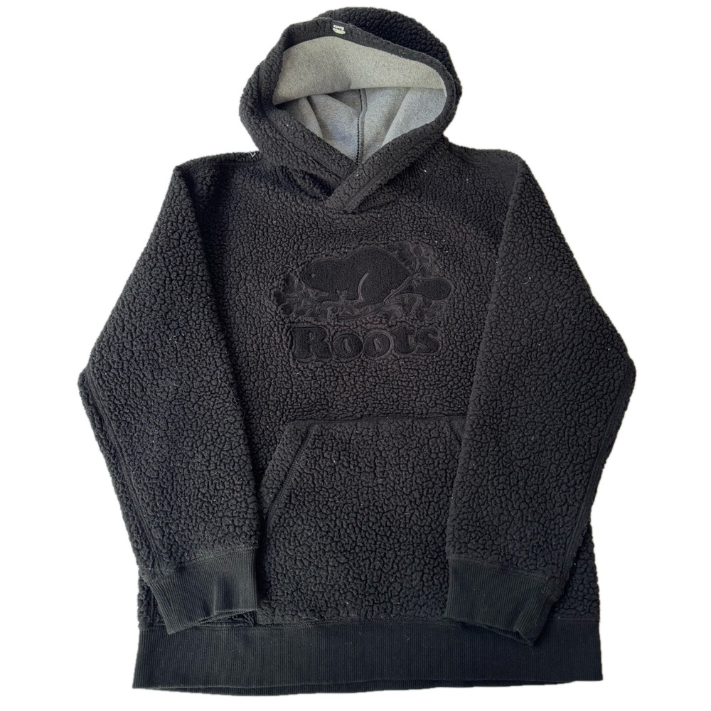 Roots Kids Shearling Sherpa Dark Black Loungewear Youth XXL 13/14 Years Hoodie